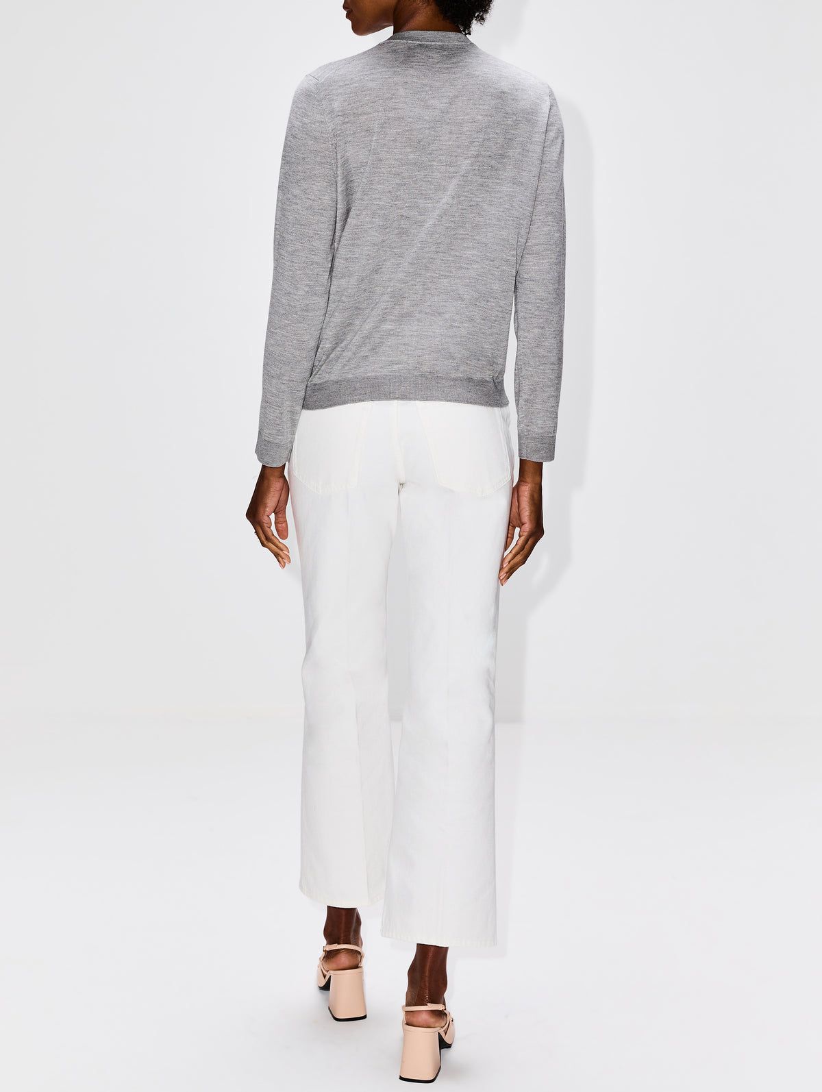 Long Sleeve Cardigan,GUCCI,GREY MELANGE/WHITE,Image 3