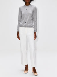 Long Sleeve Cardigan,GUCCI,GREY MELANGE/WHITE,Image 2