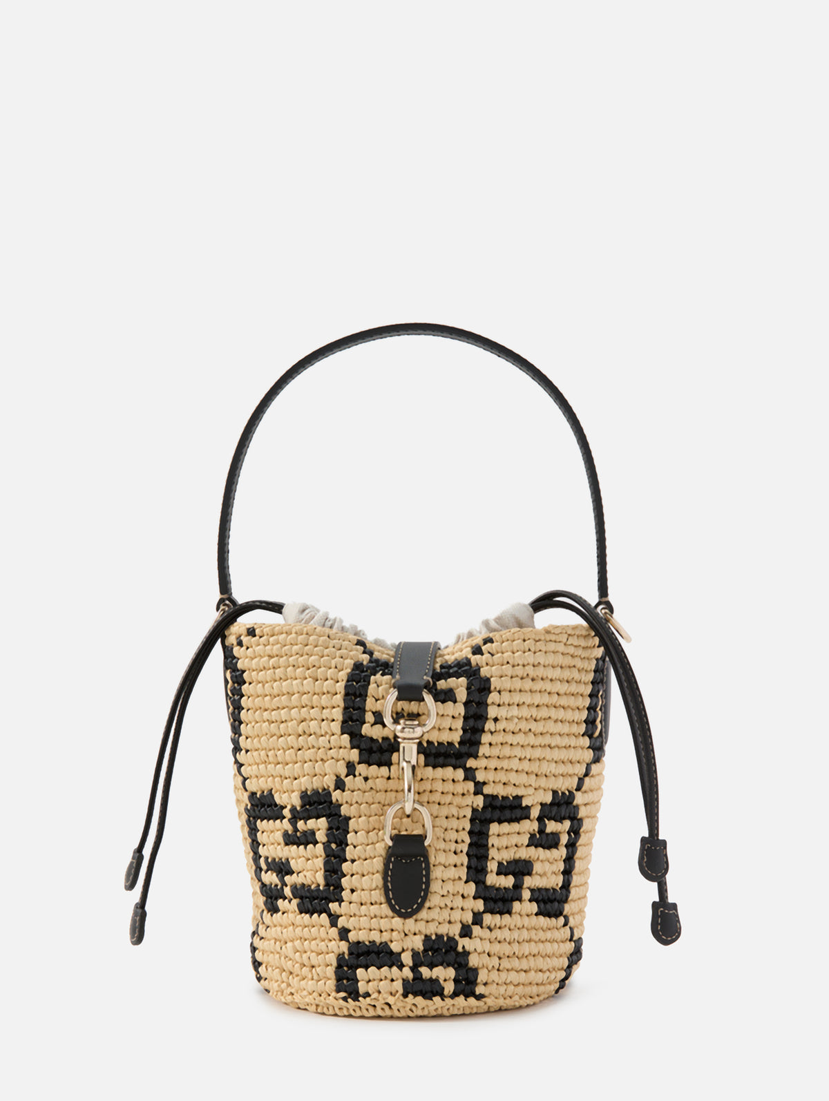 GG Raffia Bucket Bag,GUCCI,NATURAL/BLACK,Image 1