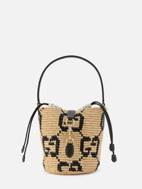 GG Raffia Bucket Bag,GUCCI,NATURAL/BLACK,Image 1