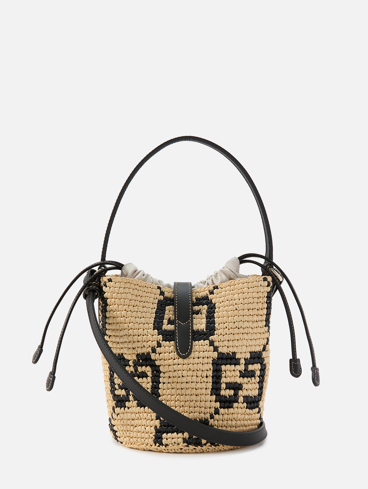 GG Raffia Bucket Bag,GUCCI,NATURAL/BLACK,Image 3