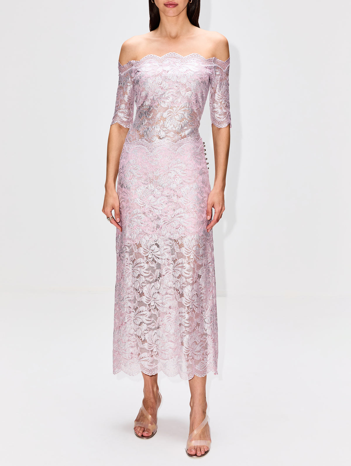 Off The Shoulder Lace Top,RABANNE,POWDER PINK,Image 2