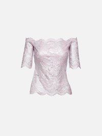 Off The Shoulder Lace Top,RABANNE,POWDER PINK,Image 1
