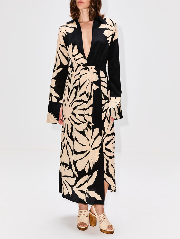 Dream Flowers Wrap Dress,JOHANNA ORTIZ,CLAVEL BLACK/ECRU,Image 1