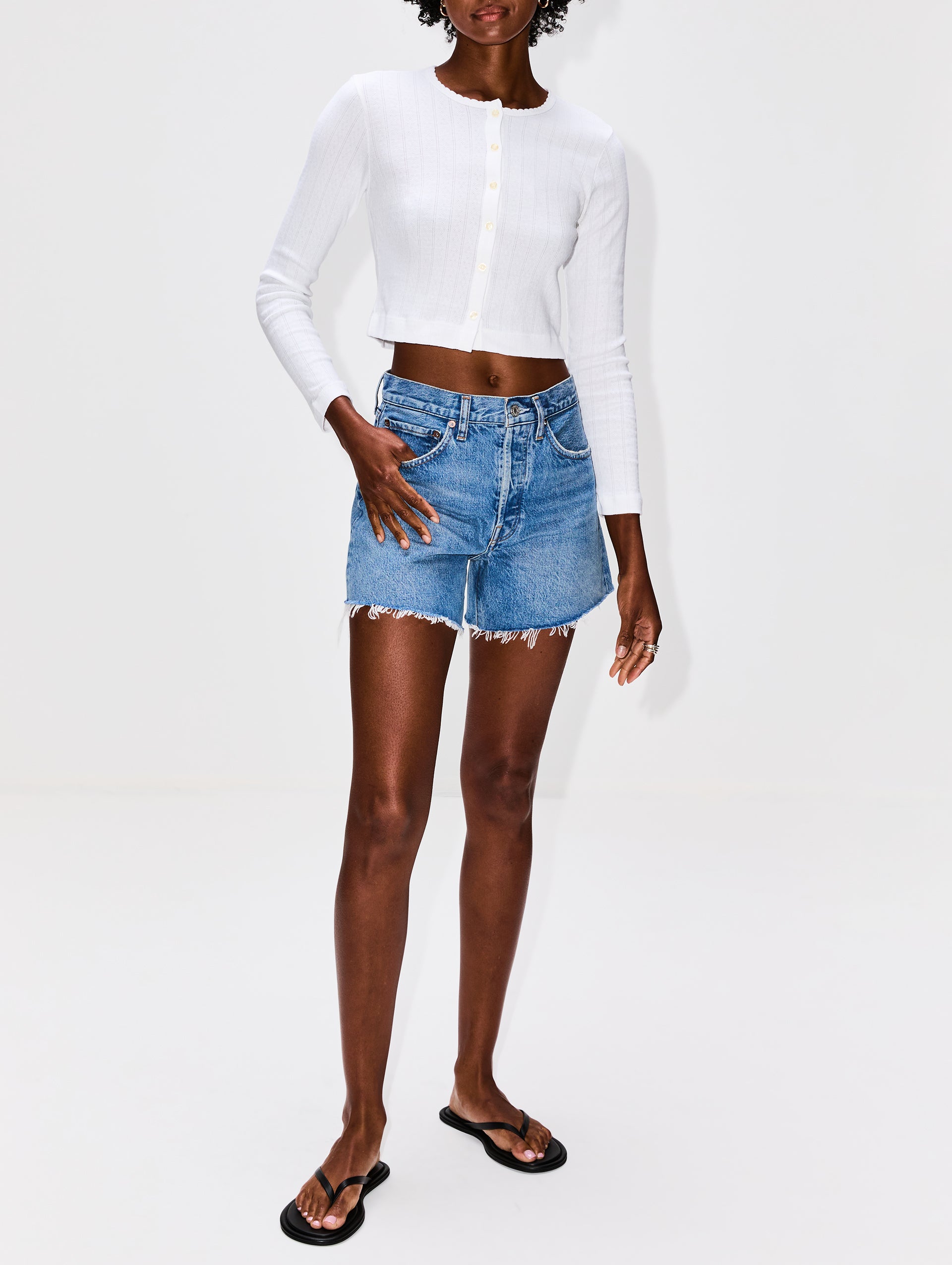 Pointelle Crop Cardigan | LESET | elysewalker