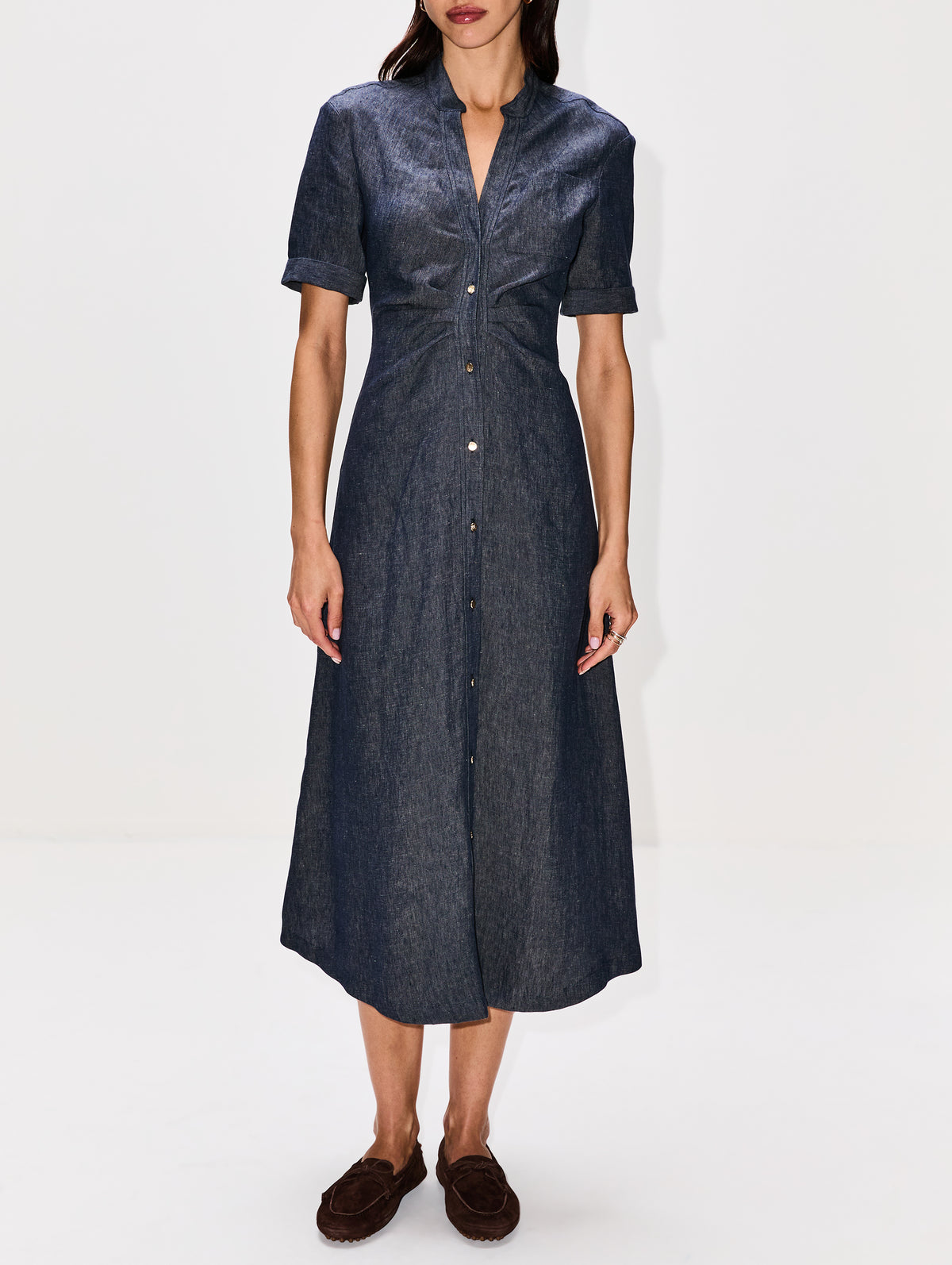 milano shirt dress Milano Italy 1371 Ocean Blue Print Shirt Dress With Wide Midi Skirt No55 Boutique