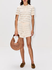 Rhiannon Pointelle Polo Shirt,ZIMMERMANN,CREAM,Image 2