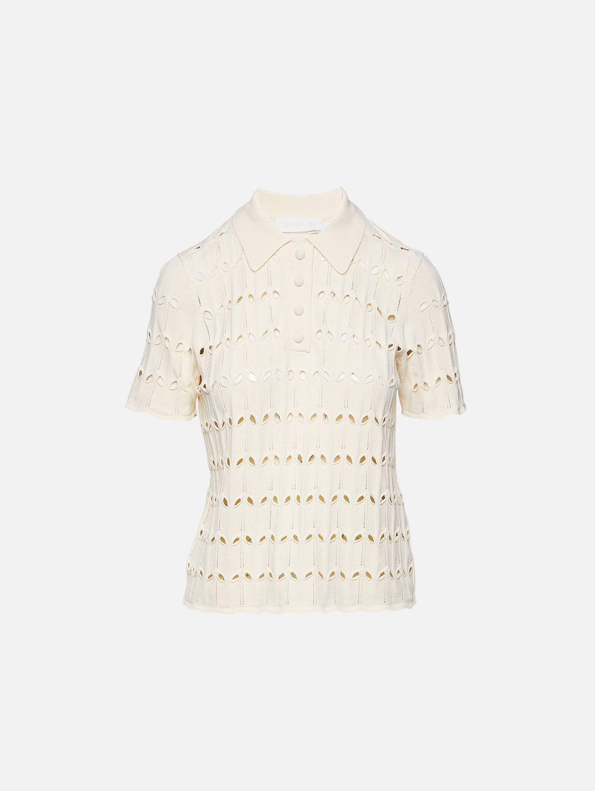 Rhiannon Pointelle Polo Shirt,ZIMMERMANN,CREAM,Image 1