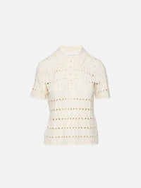 Rhiannon Pointelle Polo Shirt,ZIMMERMANN,CREAM,Image 1