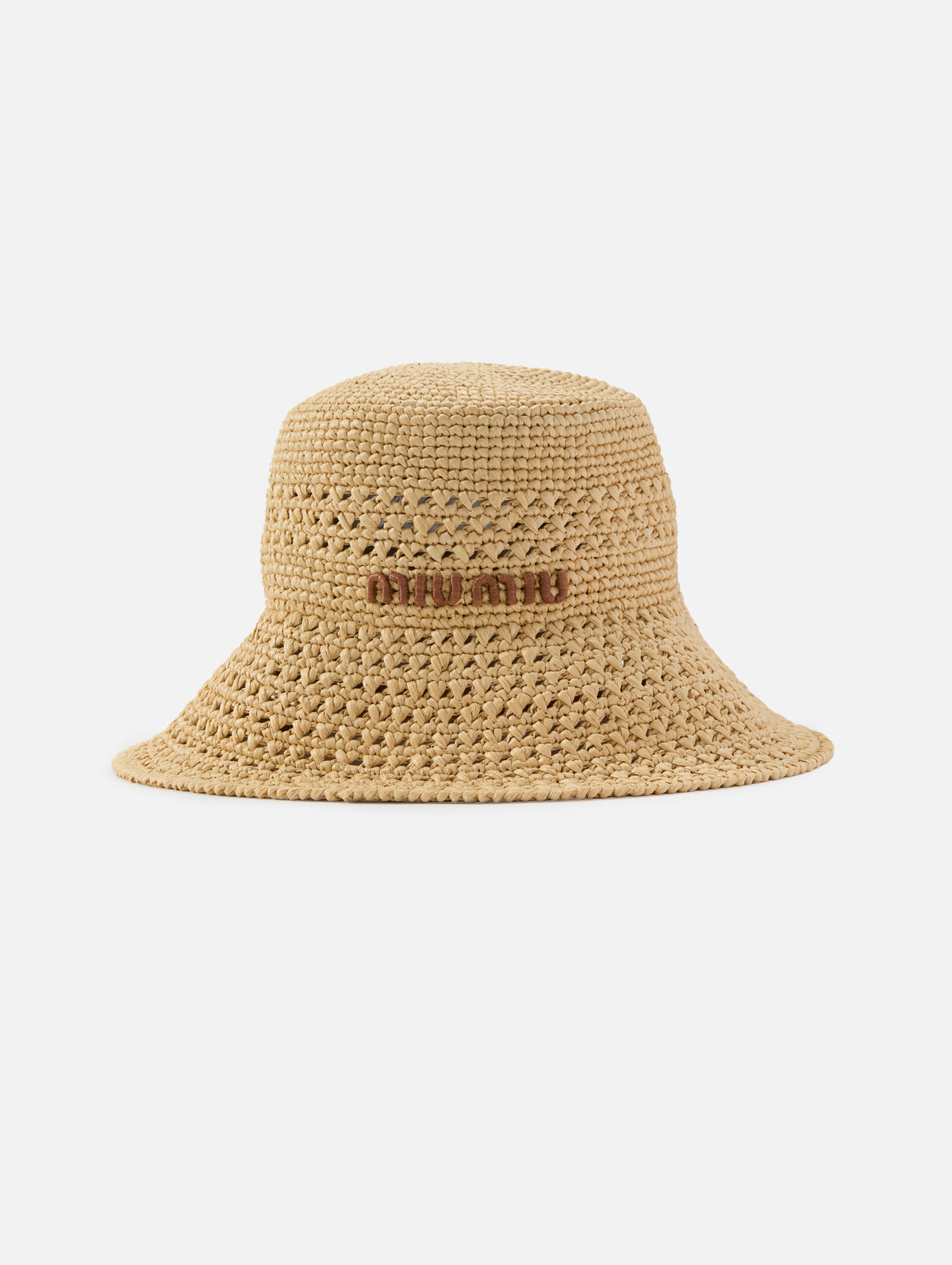 Crochet Wide Brim Hat,MIU MIU,NATURAL,Image 1