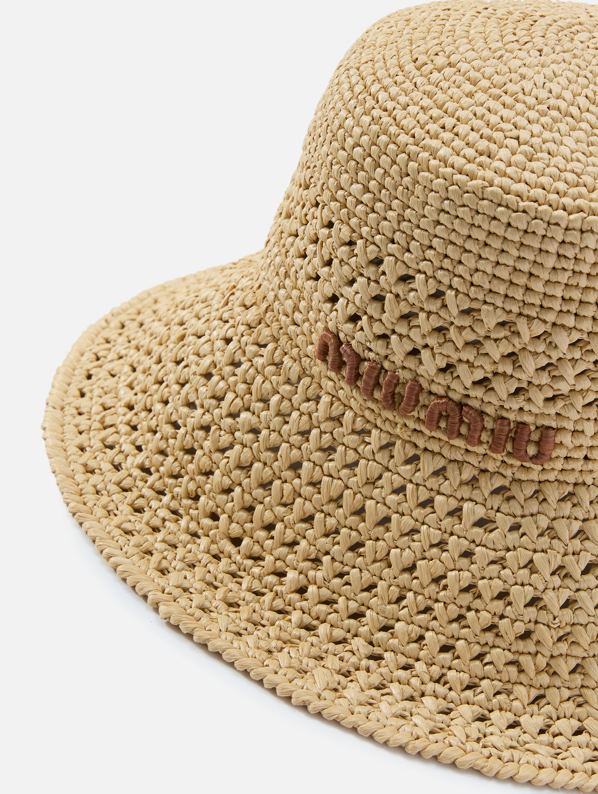 Crochet Wide Brim Hat,MIU MIU,NATURAL,Image 2