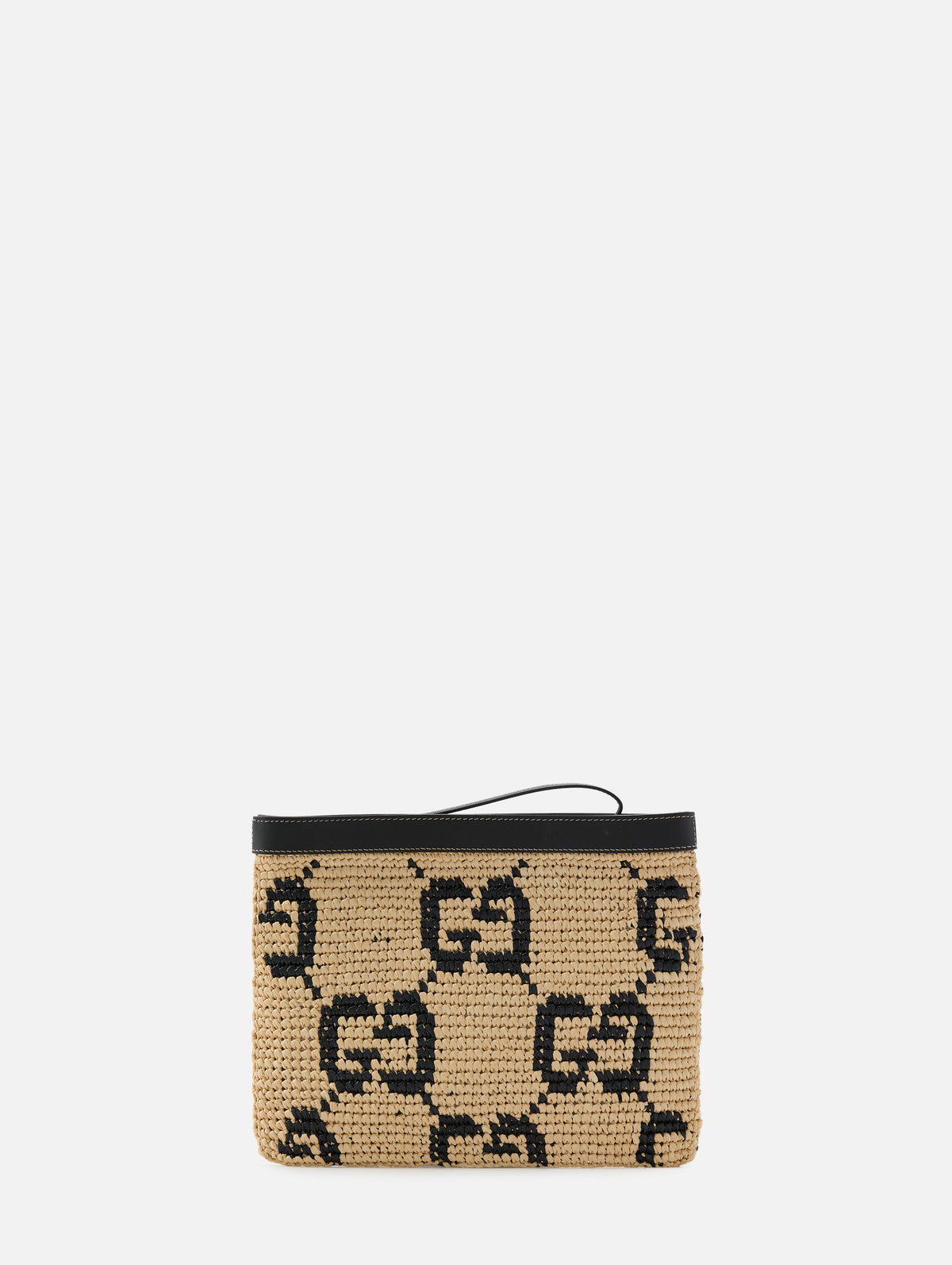 GG Raffia Pouch,GUCCI,NATURAL/BLACK,Image 1