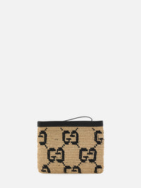 GG Raffia Pouch,GUCCI,NATURAL/BLACK,Image 1