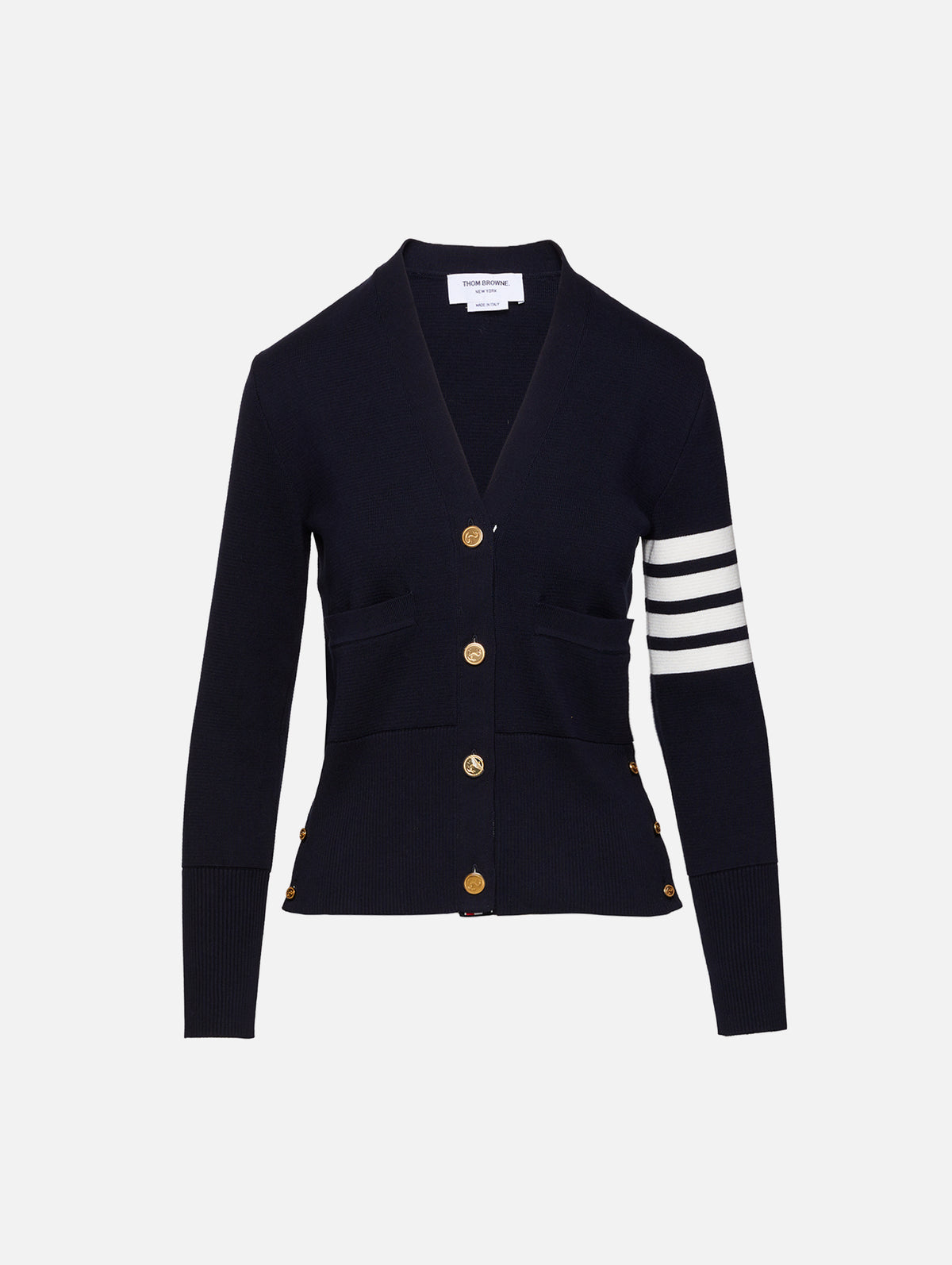 Milano Classic V Neck Cardigan,THOM BROWNE,NAVY,Image 1