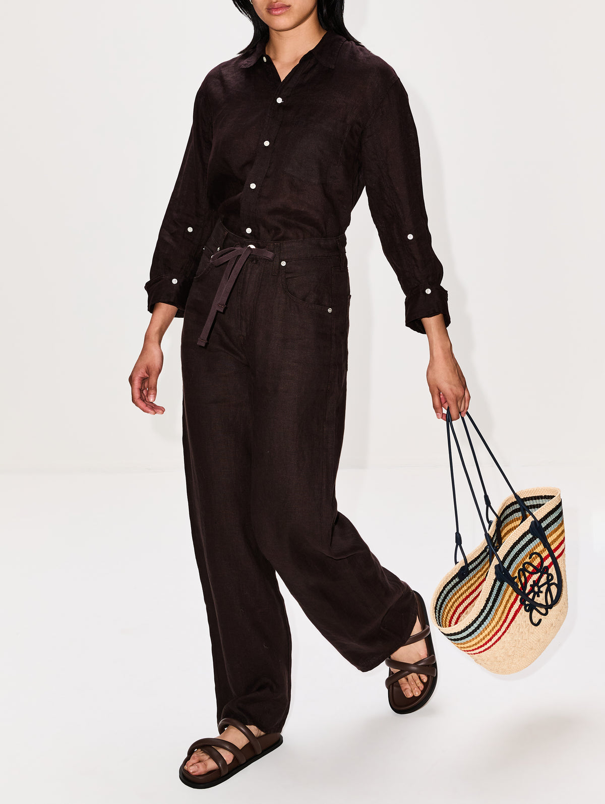 Brynn Drawstring Linen Trouser,CITIZENS OF HUMANITY,CHOCOLATE,Image 3