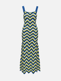 Marea Crochet Maxi Dress,ESCVDO,BLUE/LIME GREEN,Image 1