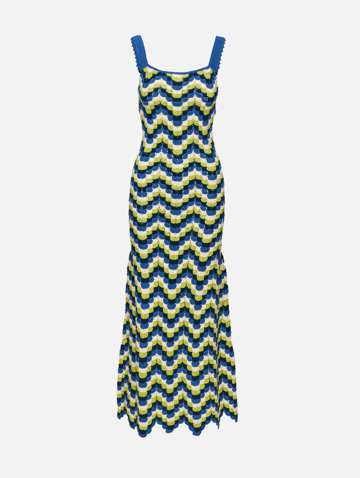 Marea Crochet Maxi Dress,ESCVDO,BLUE/LIME GREEN,Image 1