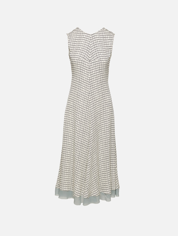 Grid Printed Silk Dress,FENDI,OFF WHITE,Image 1