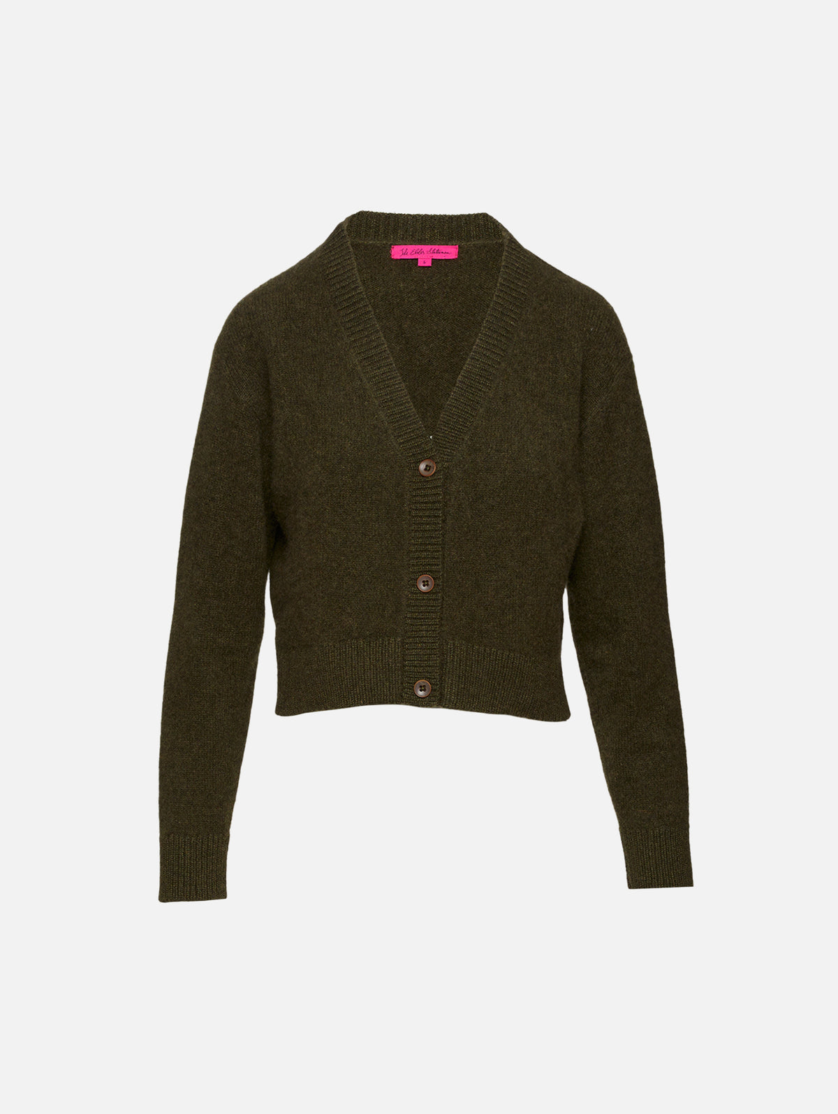 Boxy Cardigan,THE ELDER STATESMAN,NEW OLIVE,Image 1