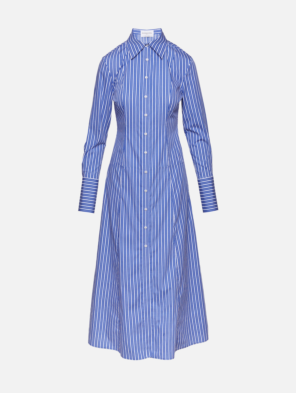 designer shirt dress BRANDON MAXWELL | Women's | Sammy Collared Shirt Dress | NAVY STRIPE DAY Dress