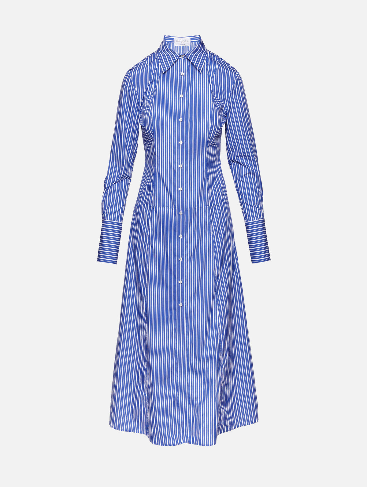 Sammy Collared Shirt Dress,BRANDON MAXWELL,NAVY STRIPE,Image 1