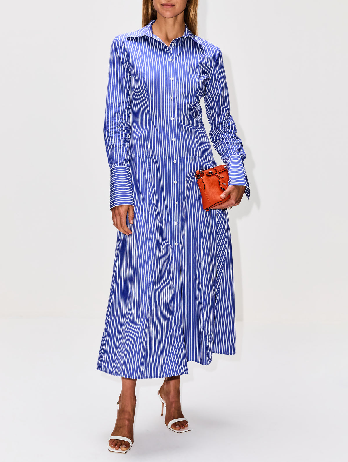 BRANDON MAXWELL | Women's | Sammy Collared Shirt Dress | NAVY STRIPE DAY Dress | Size US 10 BRANDON MAXWELL | Women's | Sammy Collared Shirt Dress | NAVY STRIPE DAY Dress | Size US 10