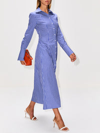 Sammy Collared Shirt Dress,BRANDON MAXWELL,NAVY STRIPE,Image 3