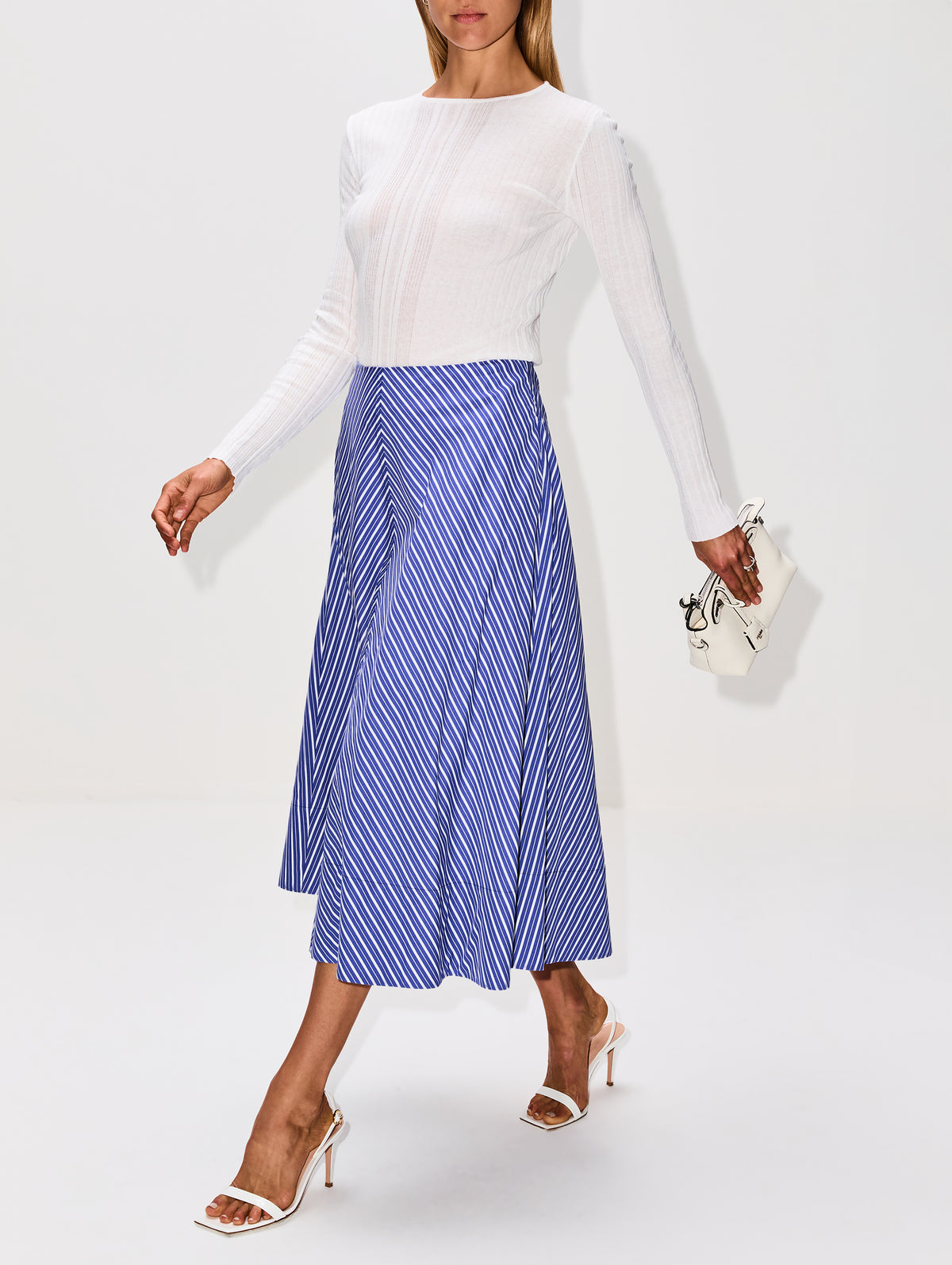 Knox Low Slung Circle Skirt,BRANDON MAXWELL,NAVY STRIPE,Image 3