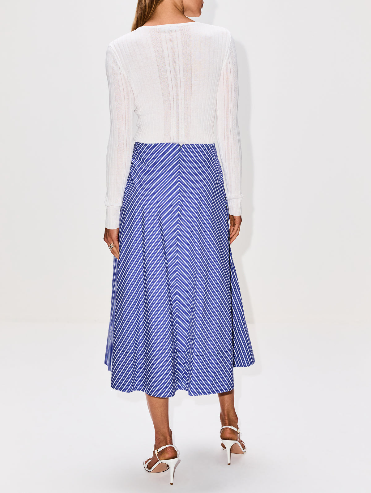 Knox Low Slung Circle Skirt,BRANDON MAXWELL,NAVY STRIPE,Image 4