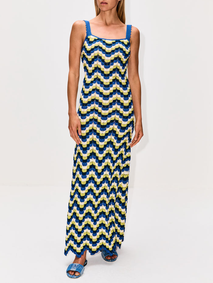 Marea Crochet Maxi Dress,ESCVDO,BLUE/LIME GREEN,Image 1