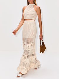 Reflejo Crochet Midi Skirt,ESCVDO,IVORY,Image 3