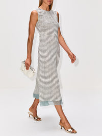 Grid Printed Silk Dress,FENDI,OFF WHITE,Image 3