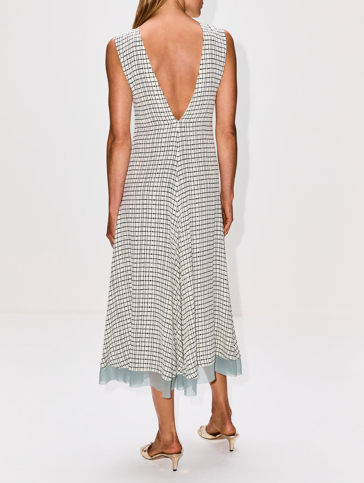Grid Printed Silk Dress,FENDI,OFF WHITE,Image 4