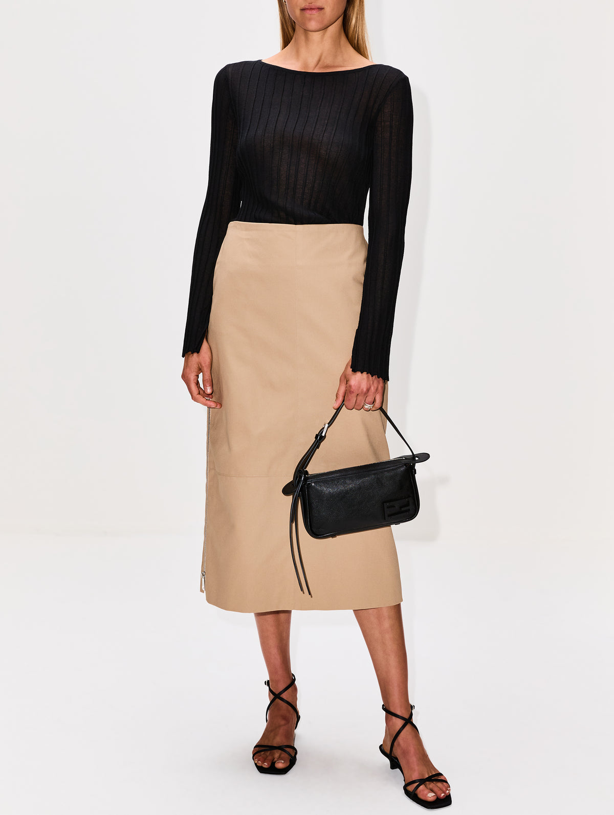 Avery Low Rise Skirt,BRANDON MAXWELL,KHAKI,Image 2