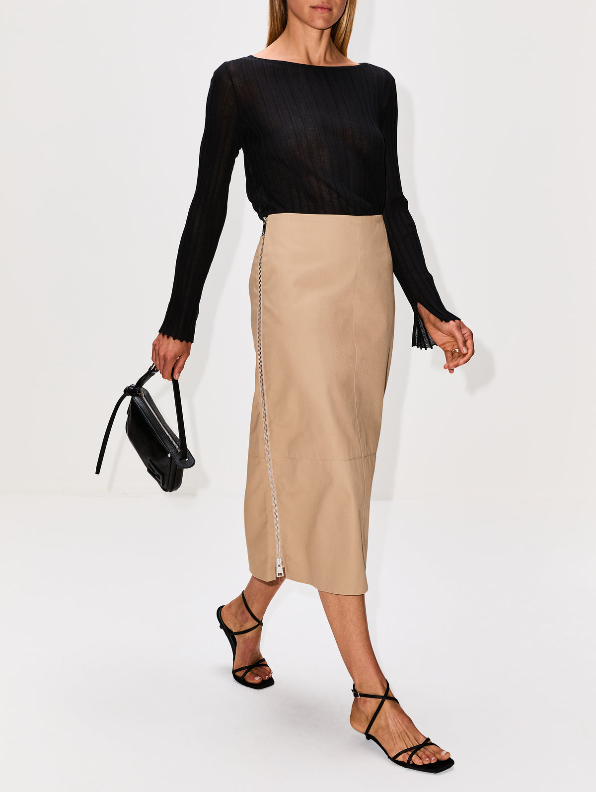 Avery Low Rise Skirt,BRANDON MAXWELL,KHAKI,Image 3