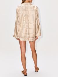 Monogram Silk PJ Top,TOTÉME,IVORY MONOGRAM,Image 3
