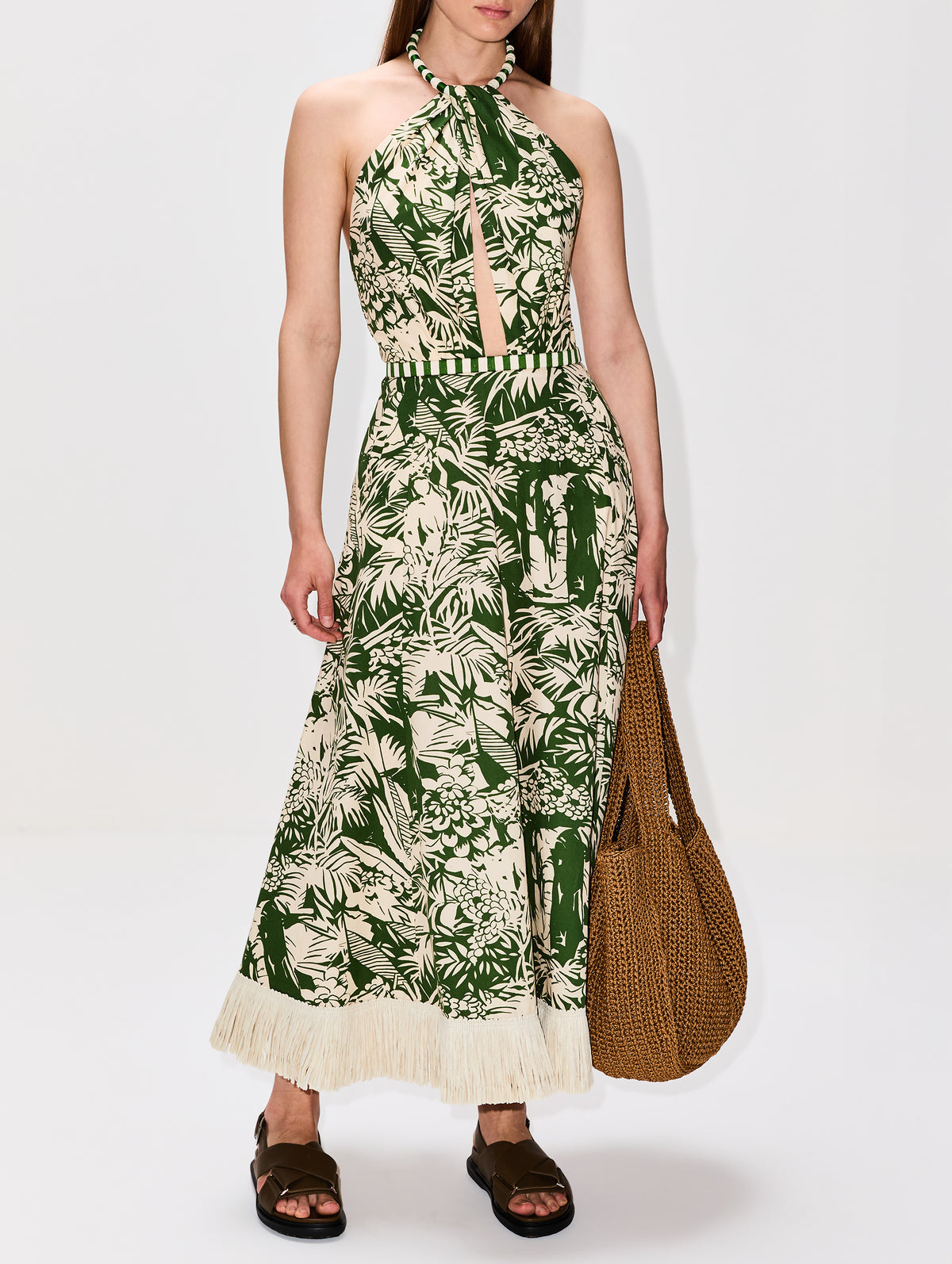 johanna ortiz dress green + NET SUSTAIN Poder Tejido convertible embellished silk crepe de chine maxi dress - green
