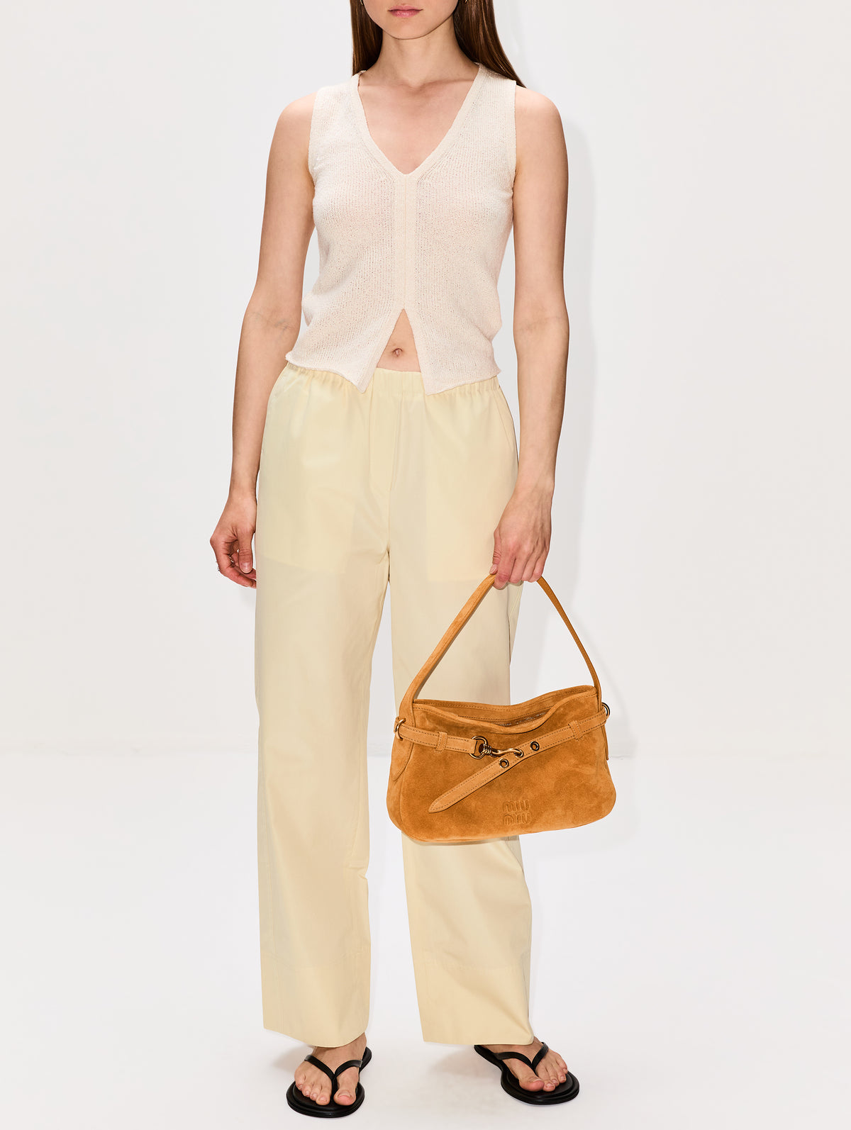 Nora Lite Split Hem Tank,THE ELDER STATESMAN,NATURAL,Image 2