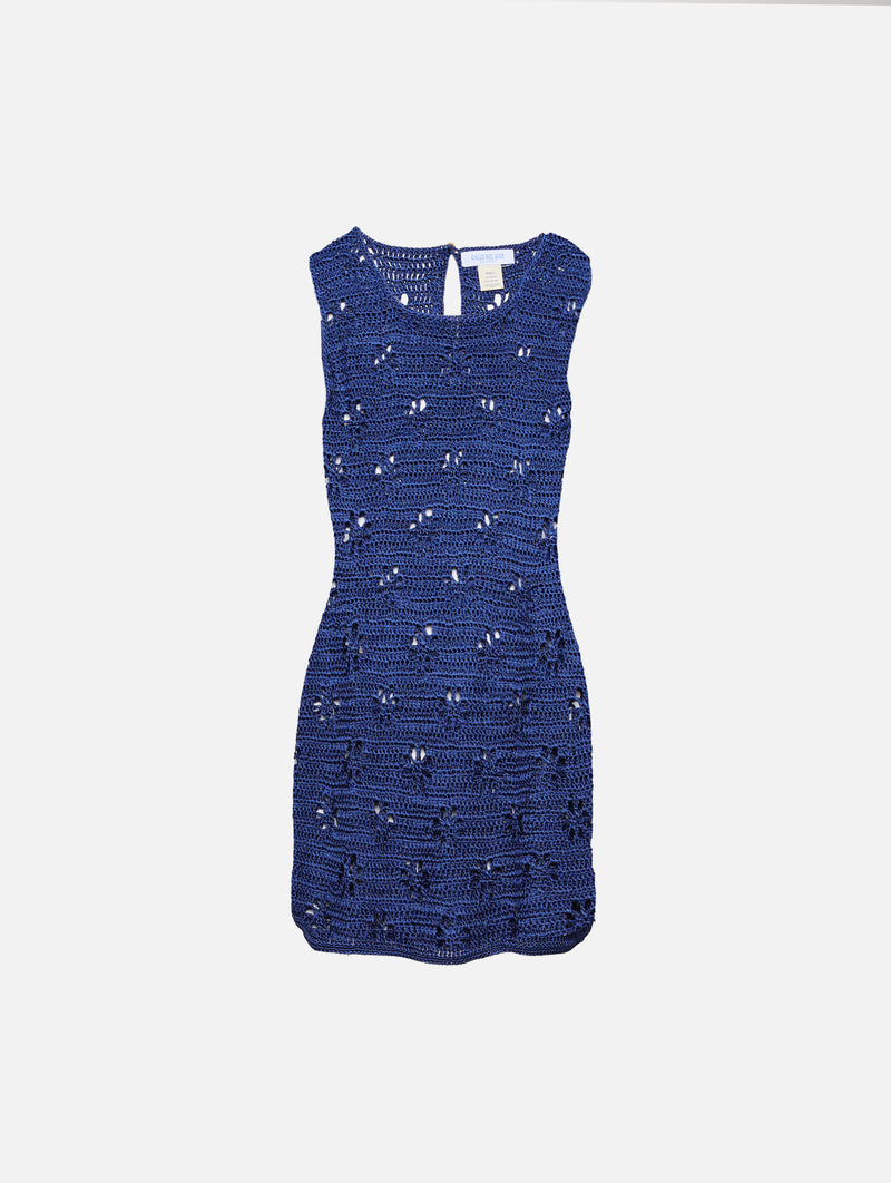 CALLE DEL MAR | Women's | Floral Crochet Mini Dress | NAVY Dress DAY