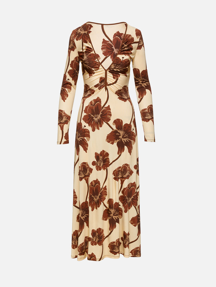 Alma Bordada Ankle Dress,JOHANNA ORTIZ,ECRU/CHOCOLATE,Image 1