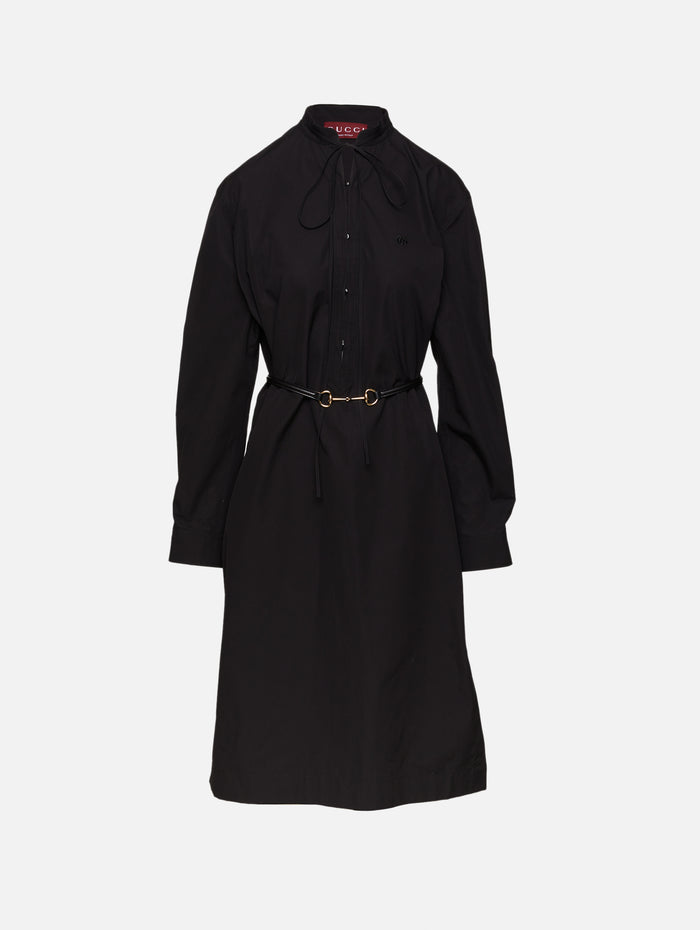 Long Sleeve Heavy Poplin Dress,GUCCI,BLACK,Image 1