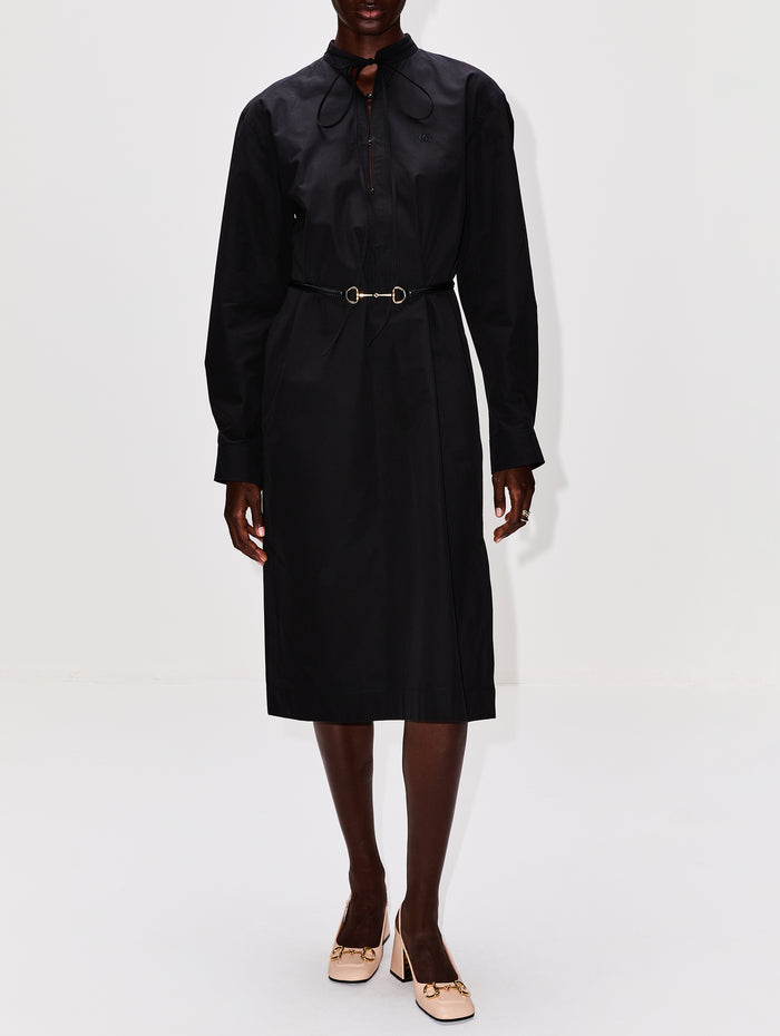 Long Sleeve Heavy Poplin Dress,GUCCI,BLACK,Image 1