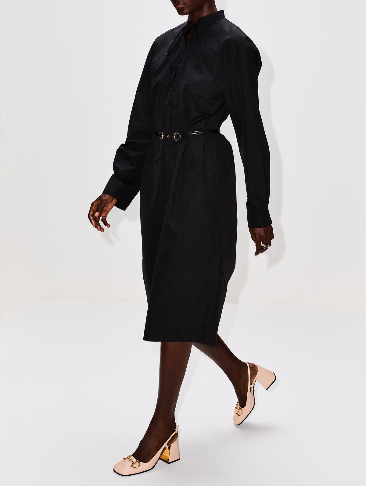 Long Sleeve Heavy Poplin Dress,GUCCI,BLACK,Image 3