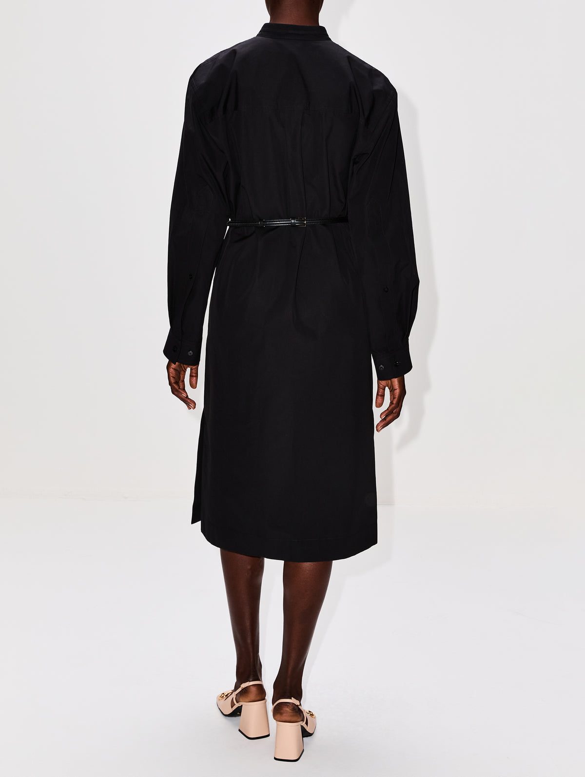 Long Sleeve Heavy Poplin Dress,GUCCI,BLACK,Image 4