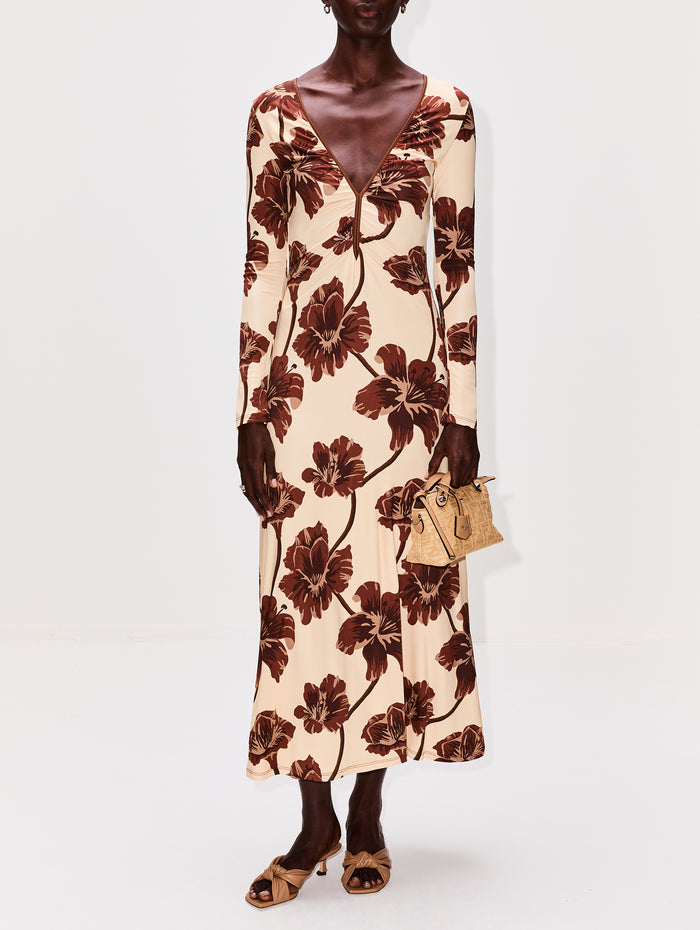 Alma Bordada Ankle Dress,JOHANNA ORTIZ,ECRU/CHOCOLATE,Image 1