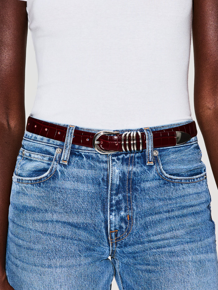 Hollyhock Belt,DEHANCHE,BORDEAUX CROCO/SILVER,Image 1