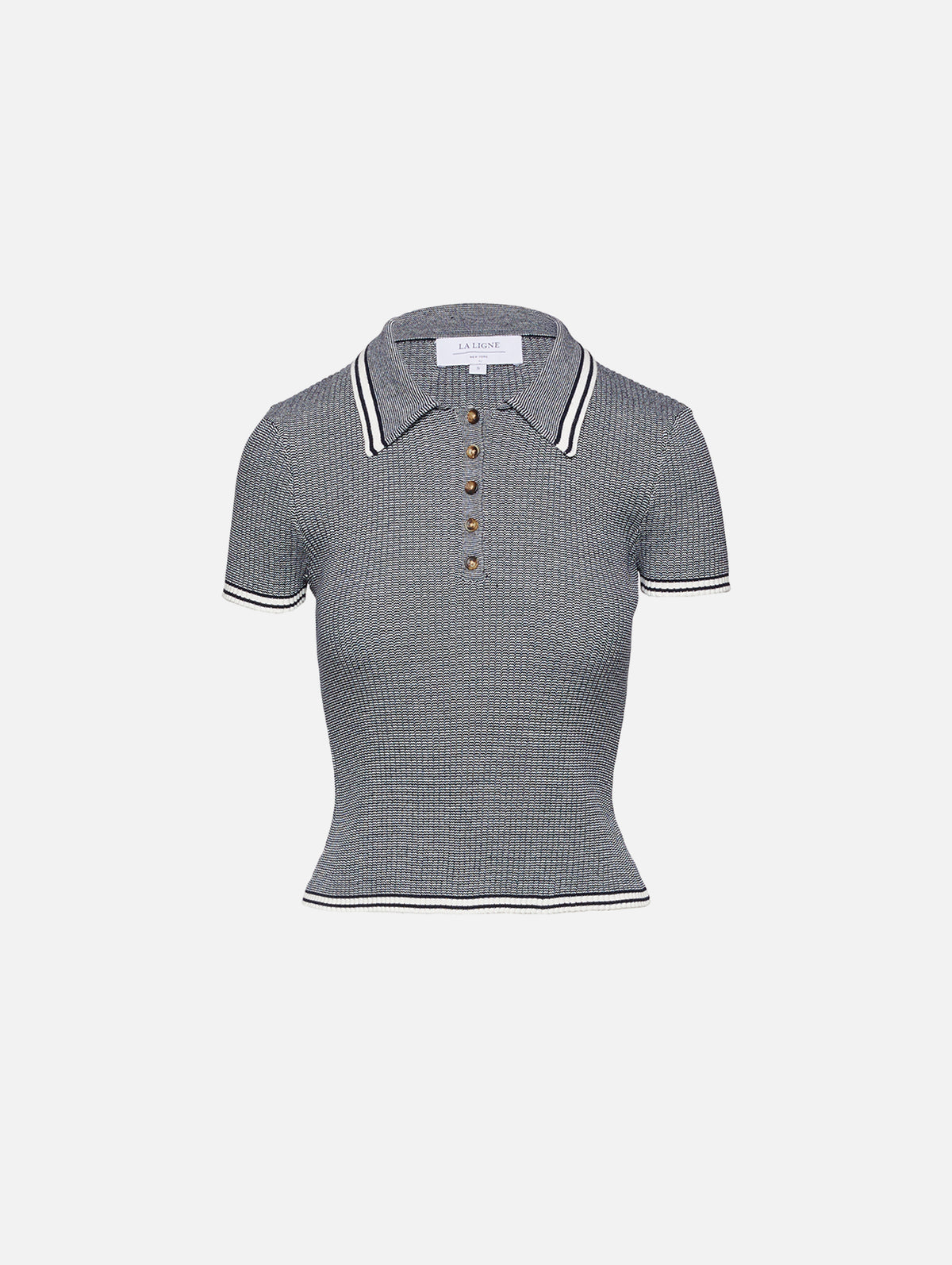 Emily Polo Top,LA LIGNE,IVORY NAVY,Image 1