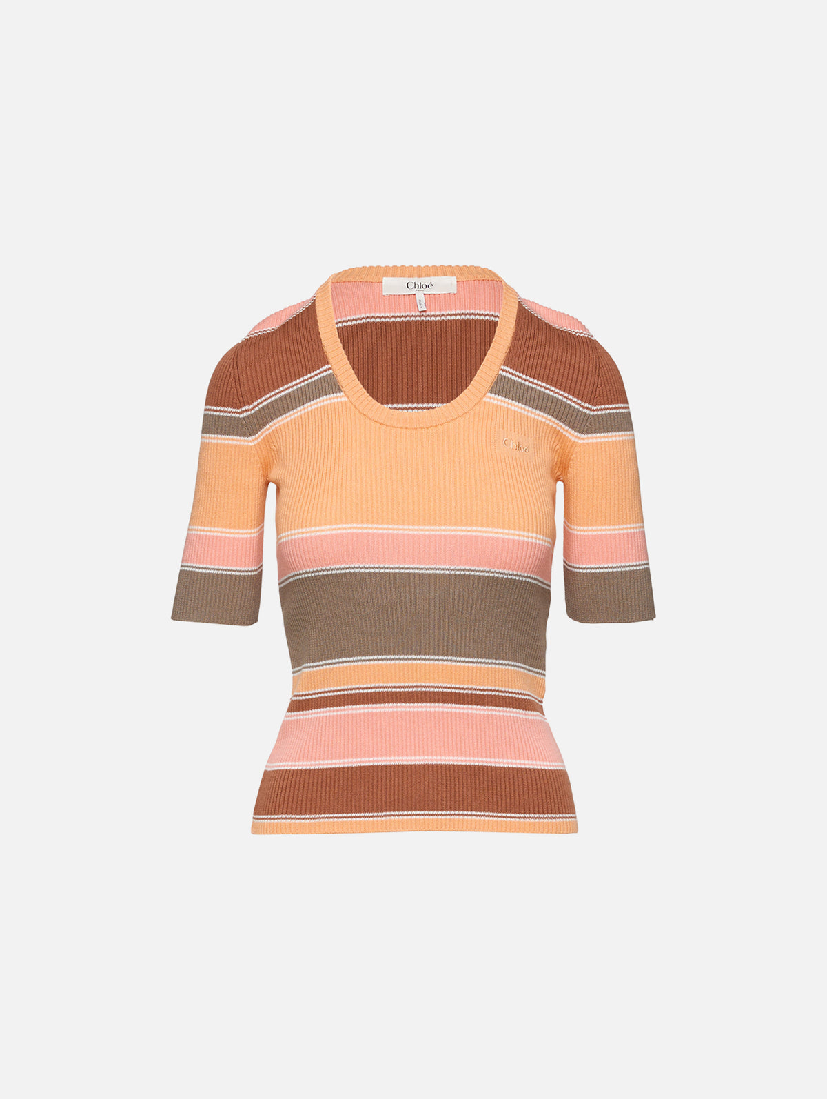 Mid Sleeve Top,CHLOÉ,MULTICOLOR ORANGE,Image 1