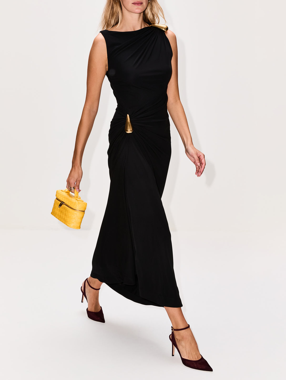 Drop Detail Dress,BOTTEGA VENETA,BLACK,Image 3