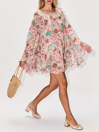 Ruffle Printed Dress,CHLOÉ,MUDDY GREY,Image 3